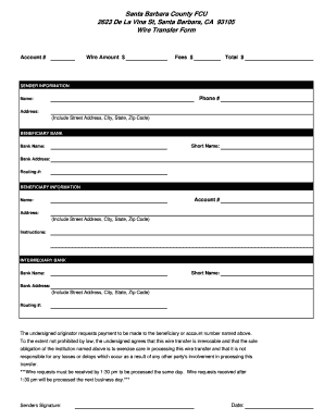 Santa Barbara County FCU Wire Transfer Form