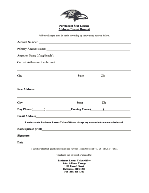 Baltimore Ravens Address Change Request