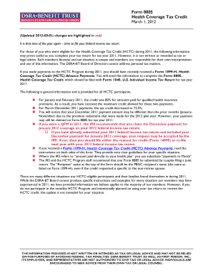 Form 8885 Health Coverage Tax Credit