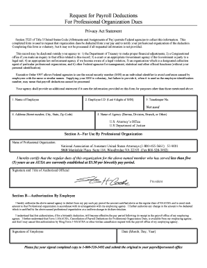 Request for Payroll Deductions for Professional Organization Dues