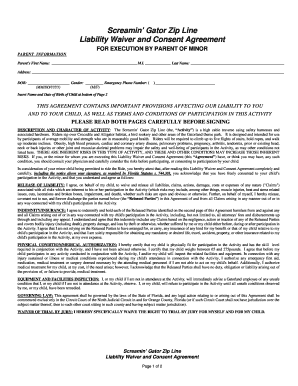 Screamin’ Gator Zip Line Liability Waiver