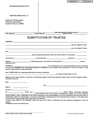 Substitution of Trustee Form