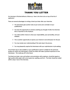 Thank You Letter After Interview