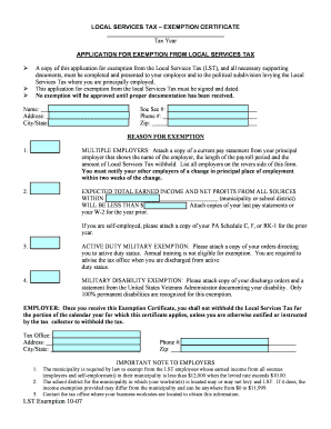 Local Services Tax Exemption Certificate