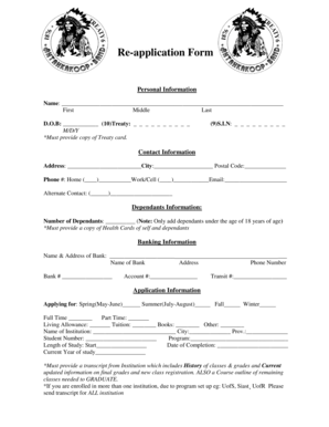 Student Re-application Form