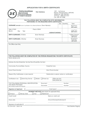 Saskatchewan Birth Certificate Application