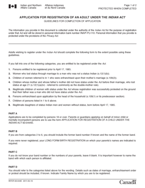 Application for Registration of an Adult Under the Indian Act
