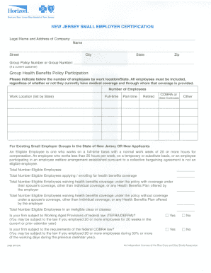 New Jersey Small Employer Certification