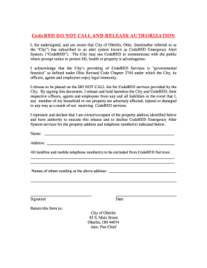CodeRED Do Not Call Release Authorization