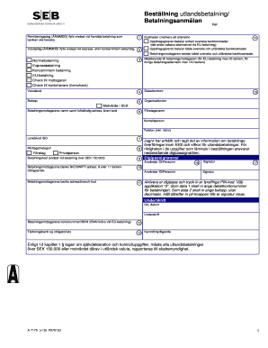 Swedish International Payment Order Form