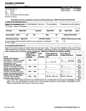 Enrollment Application for Insurance