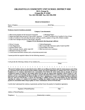 Illinois Proof of Residency Form