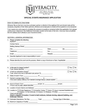 Special Events Insurance Application