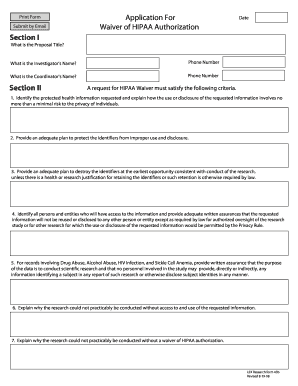HIPAA Waiver Authorization Application
