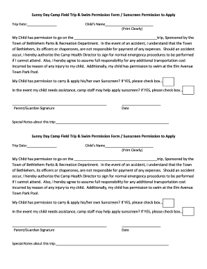 Sunny Day Camp Field Trip Permission Form