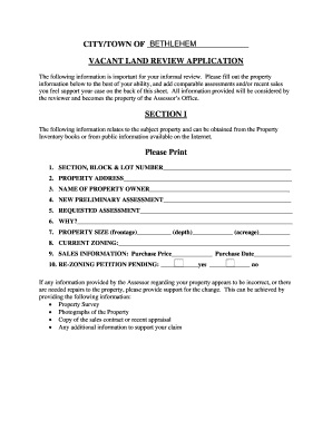 Vacant Land Review Application