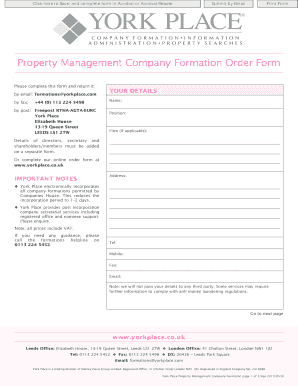 UK Property Management Company Formation Order Form