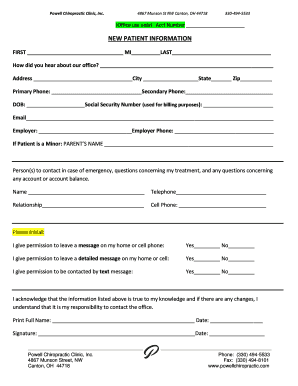Powell Chiropractic New Patient Information Form