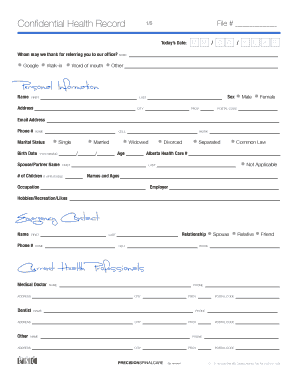 Confidential Health Record Form
