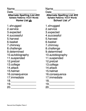 VCCV Syllable Patterns Word List