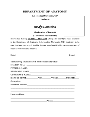 body donation form