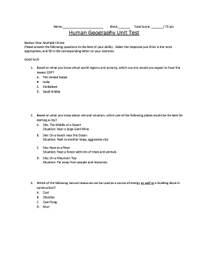 Human Geography Unit Test