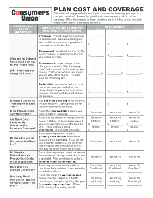 Health Insurance Plan Comparison Form