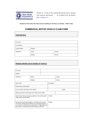 Commercial Motor Vehicle Claim Form
