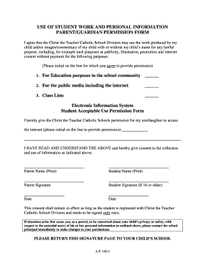 Student Work and Personal Information Permission Form
