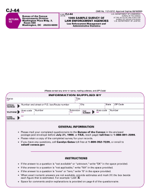 US Law Enforcement Agency Survey Form CJ-44
