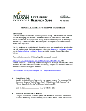 Federal Legislative History Worksheet