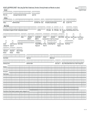 Vacant Land Profile Sheet