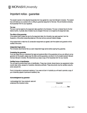 Monash University Loan Guarantee Form
