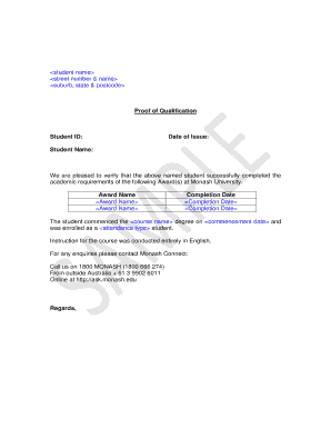 Monash University Proof of Qualification