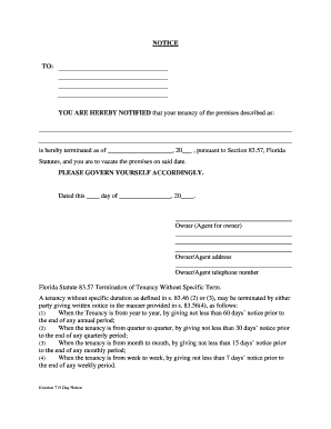 Florida Tenancy Termination Notice