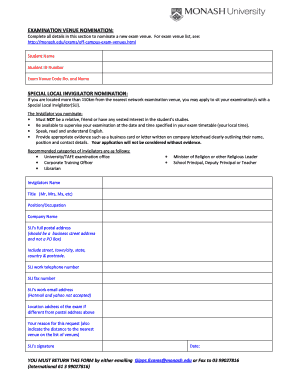 Examination Venue Nomination Form