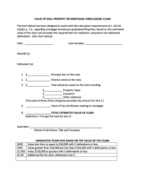 Florida Mortgage Foreclosure Claim Value Form