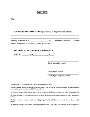 Florida Tenancy Termination Notice