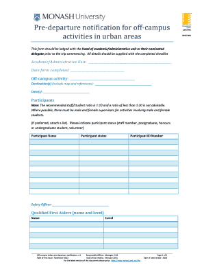 Off-Campus Urban Pre-Departure Notification Form