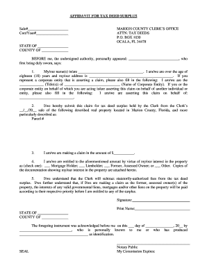 Affidavit for Tax Deed Surplus 9-11-14 - Marion County Clerk