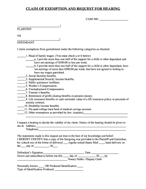 Claim of Exemption and Request for Hearing