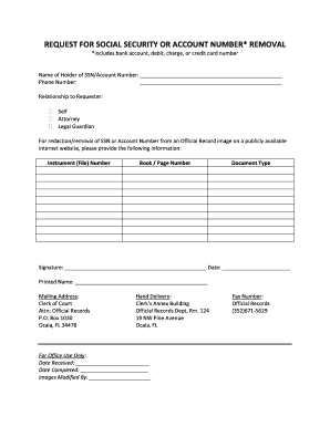 Request for Social Security or Account Number Removal
