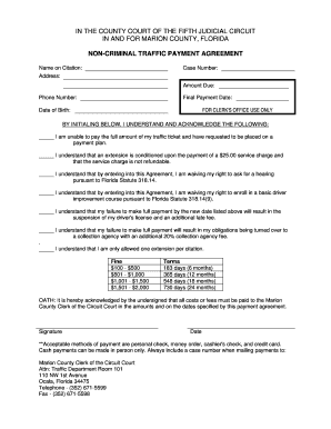 Florida Traffic Payment Agreement