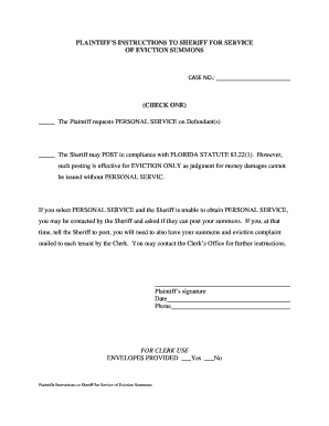 Plaintiff's Instructions for Eviction Summons Service