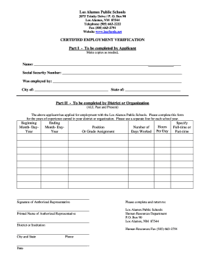Certified Employment Verification Form