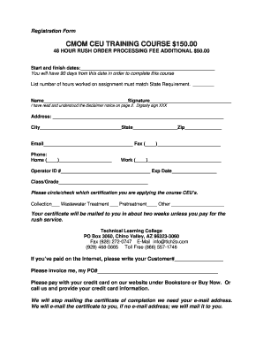 CMOM CEU Training Course Registration Form
