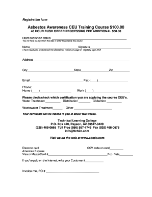 Asbestos Awareness CEU Training Course Registration Form