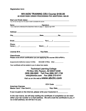 HIV/AIDS Training CEU Course Registration Form