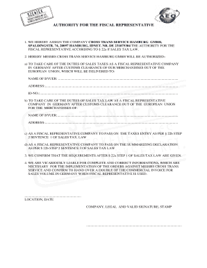 Fiscal Representative Authority Form