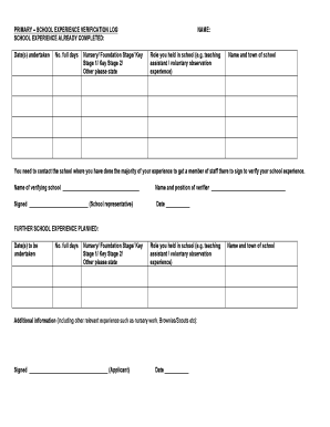 School Experience Verification Log